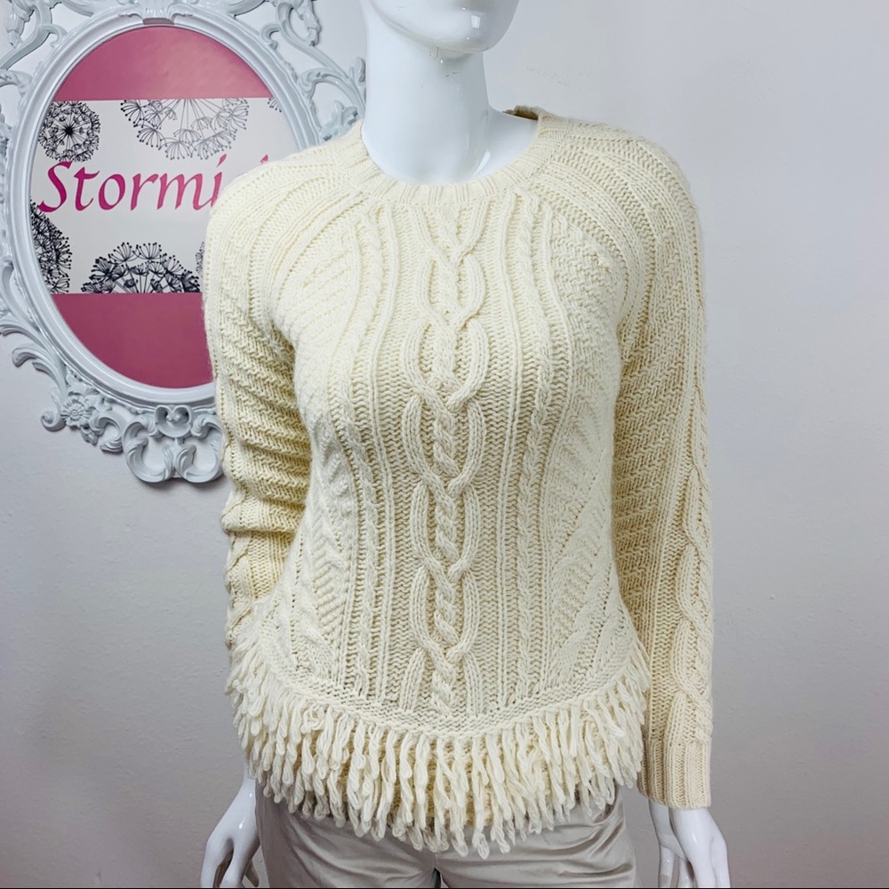 Banana Republic/Cream Crochet Fringed Alpaca Wool - Picture 1 of 8